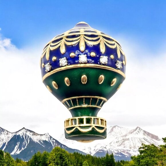 Authentic! Christian Dior 18k Yellow Gold Diamond Enamel Jules Verne Pin Brooch - Picture 2 of 16